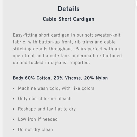 Abercrombie & Fitch A&F Cable Short Cardigan Grey - Picture 7 of 7